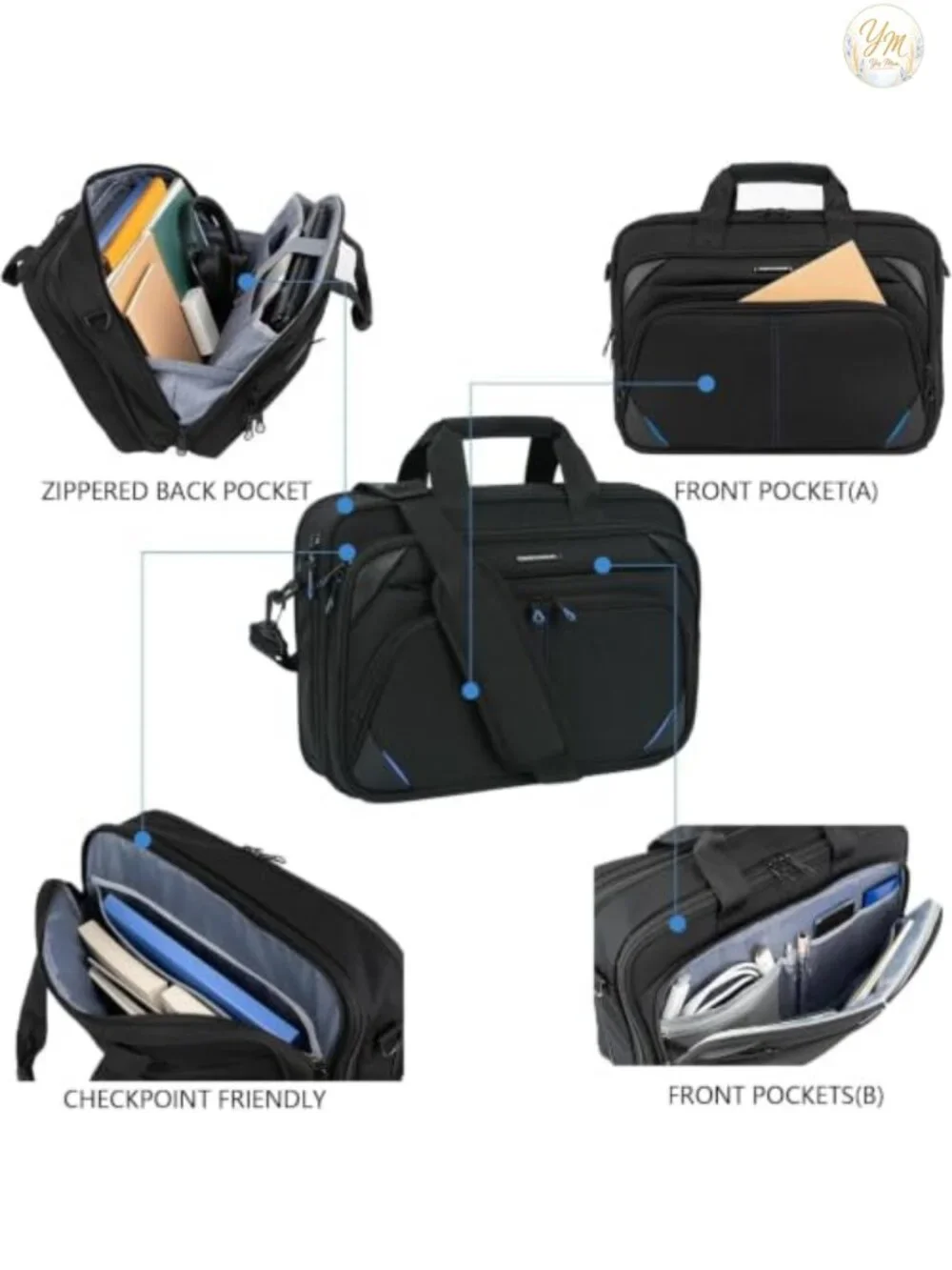 Water-Repellent Canvas Polyester Laptop Briefcase for 15.6